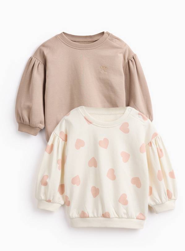 Brown & Heart Print Sweatshirts 2 Pack Up to 3 mths